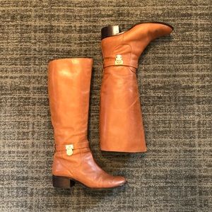 Camel colored knee high Michael Kors riding boots